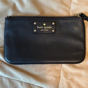 kate spade Black Pebbled Leather Zip Wristlet with Gold Hardware
